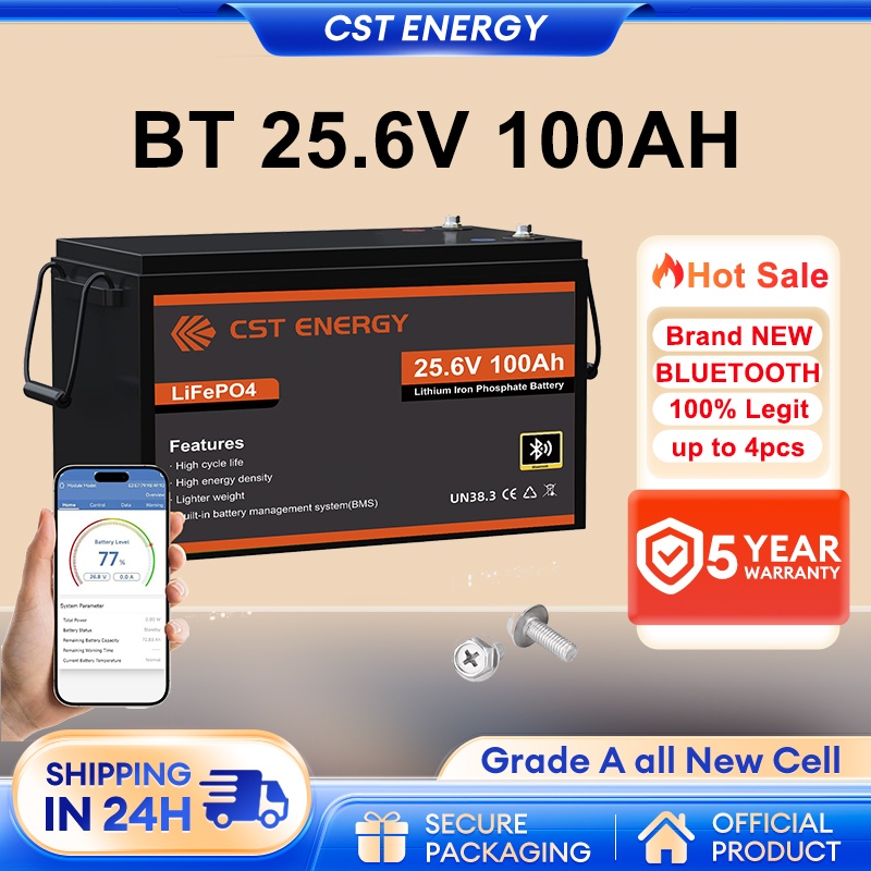 CST ENERGY Solar LiFePO4 Battery 24V100AH BMS 2560Wh Lithium Battery ...