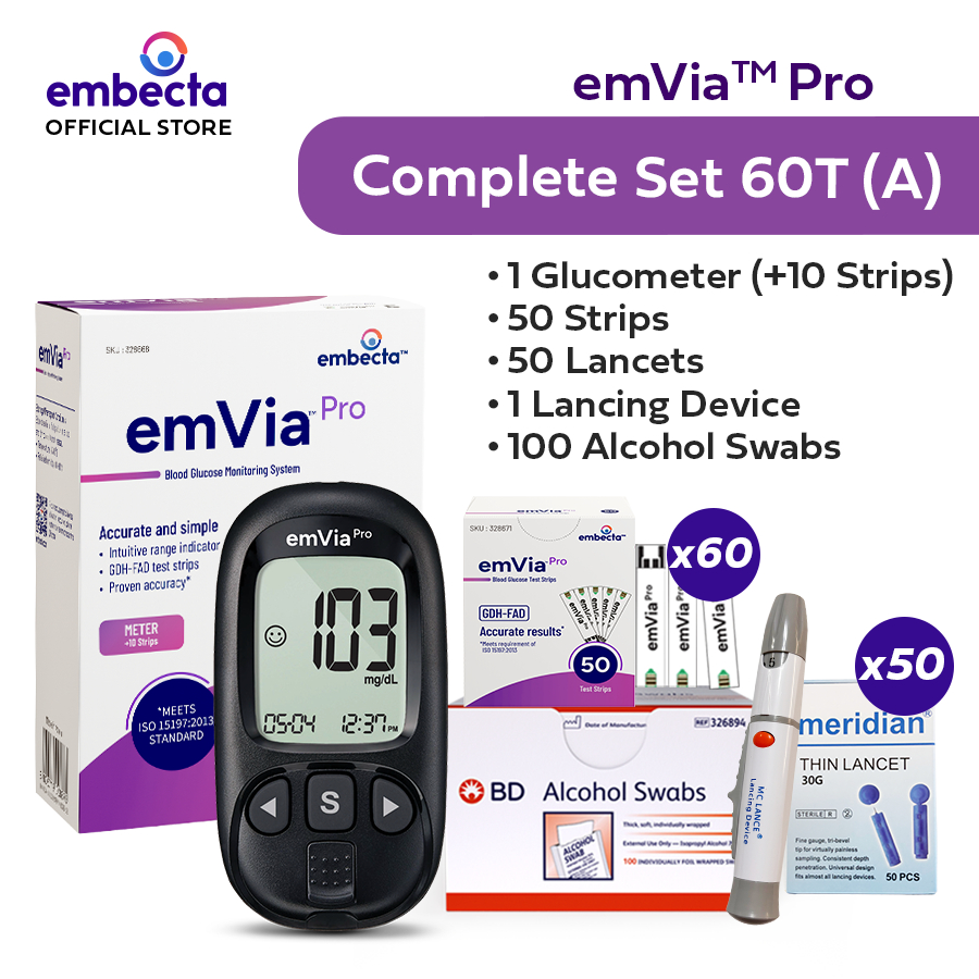emVia Pro Glucometer 60T Complete Set - embecta Blood Sugar Monitor ...