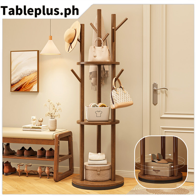 COD Solid Wood Rotating Clothes Rack Floor-Standing Bag Rack Stand Coat ...