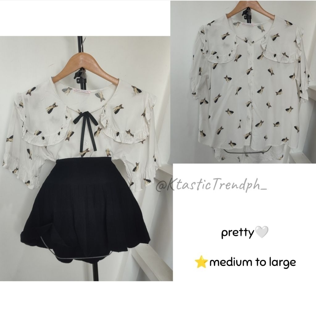 String Tie Double Button Blouse ? Loyal string blouse jk / objet
