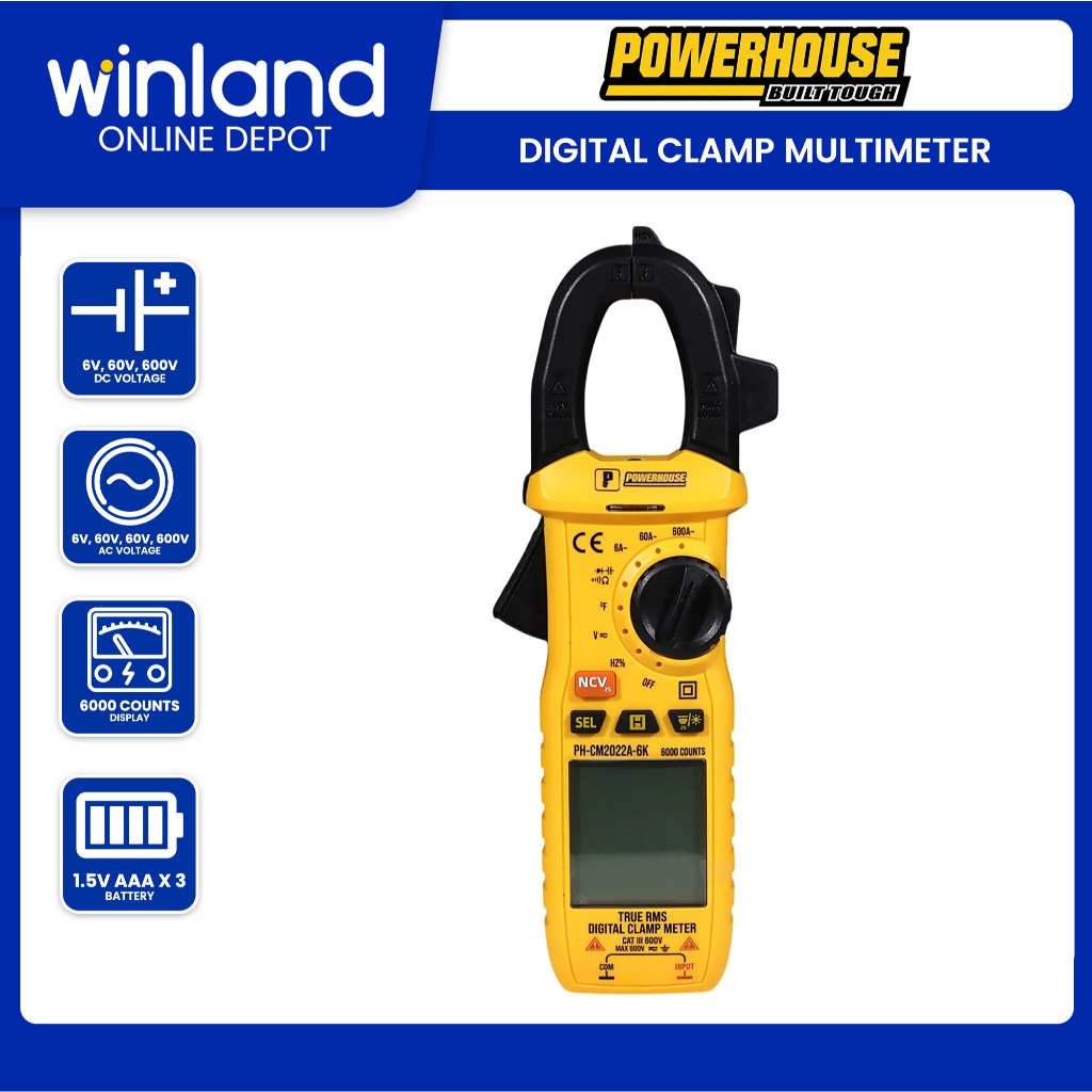 Powerhouse by Winland TRUR RMS 6000counts DC/AC Digital Clamp Meter ...