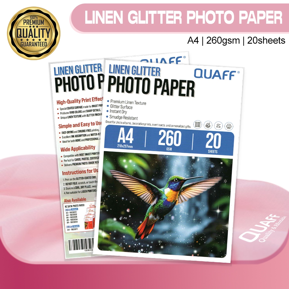 QUAFF RC Linen Glitter Photo Paper 260GSM A4 (20sheets) | Shopee ...