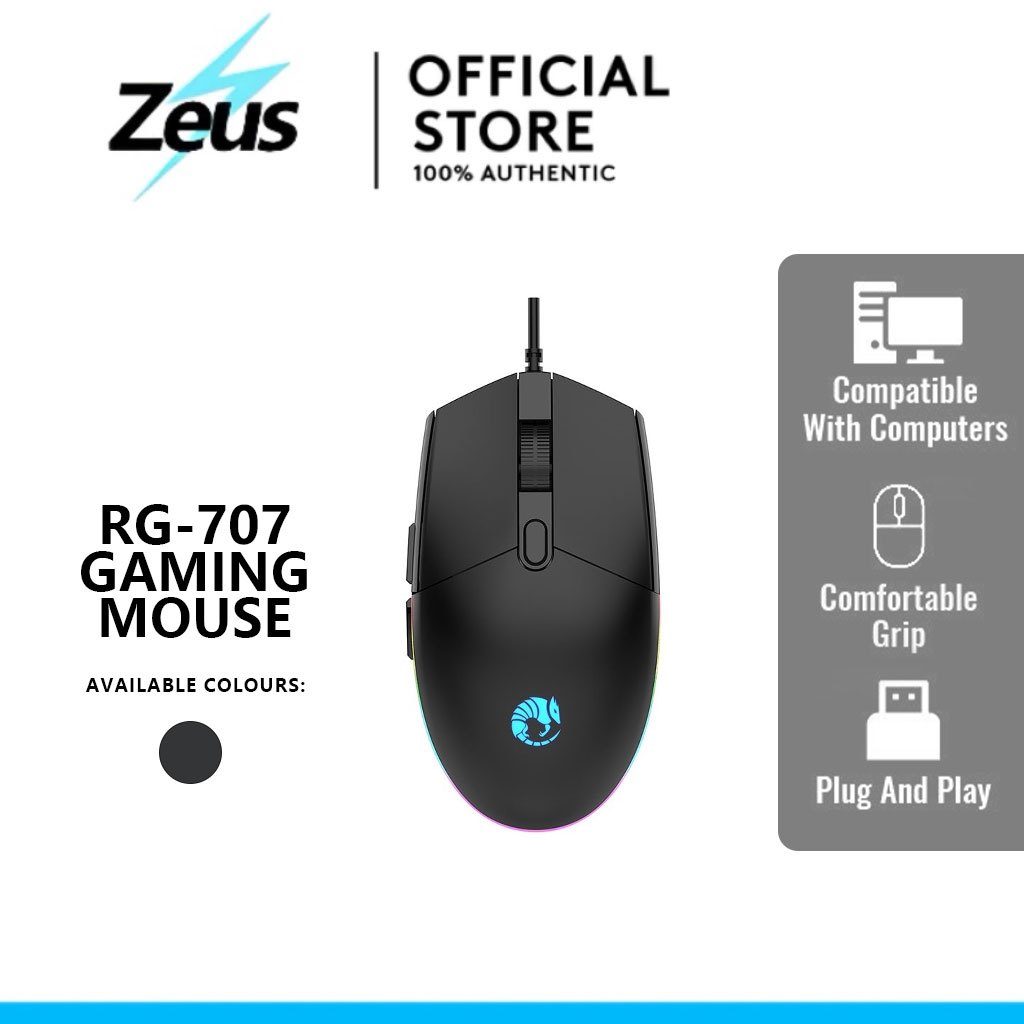 Zeus x Raiku G707 Luminious LED Gaming Mouse 7 Color RGB Lighting 5 DPI ...