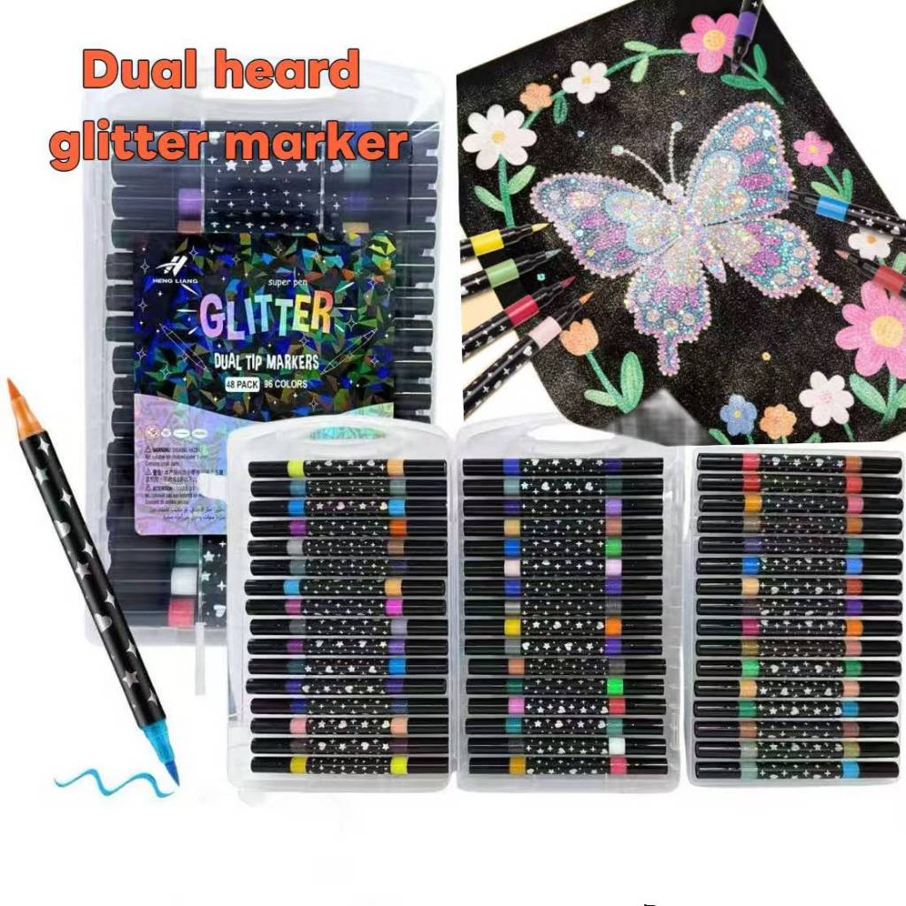 24/48/72/96 Colors Dual Tip Glitter Drawing Color Pen Dual head Glitter ...