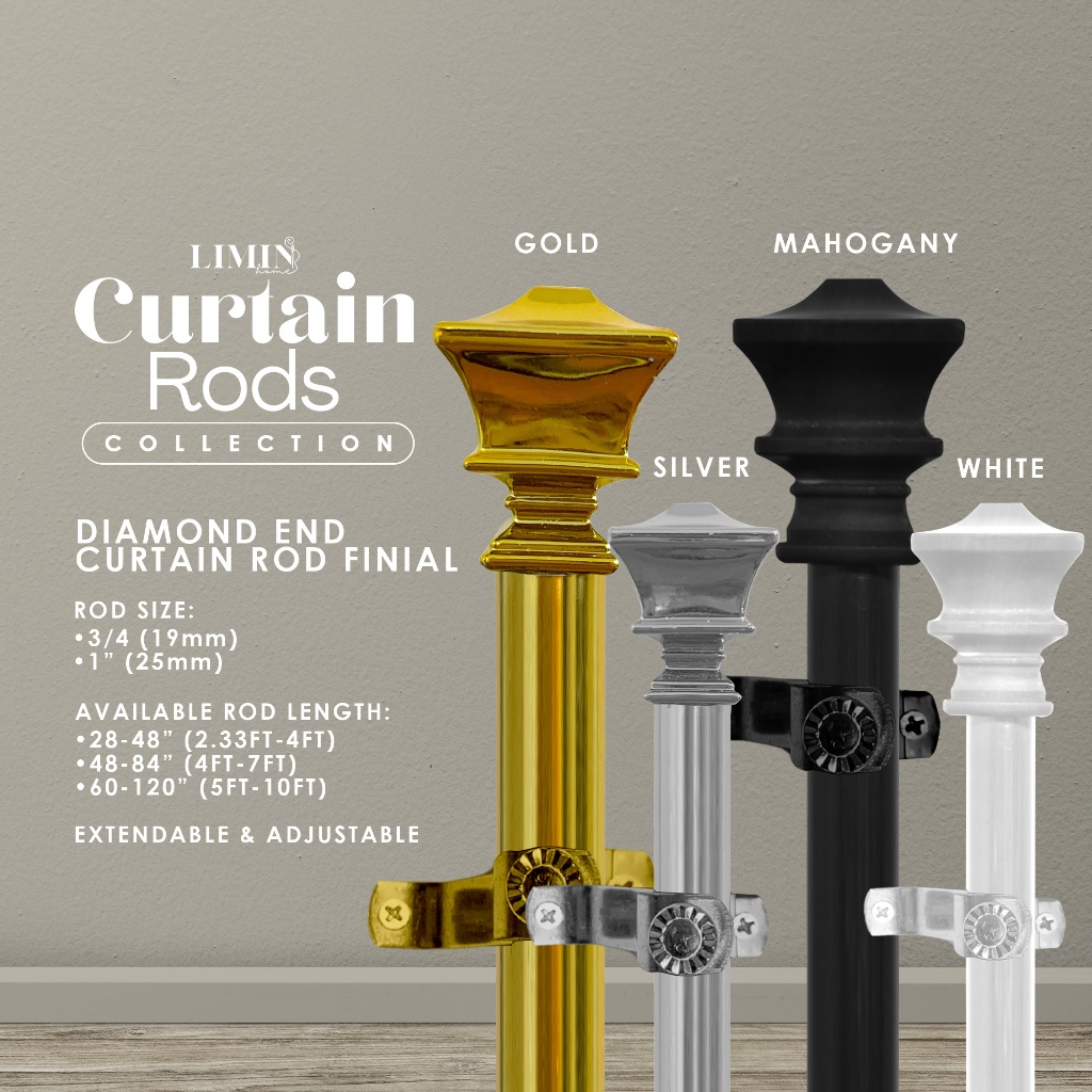 LIMIN Diamond End Curtain Rod Set | Adjustable & Extendable | 3/4 1in ...