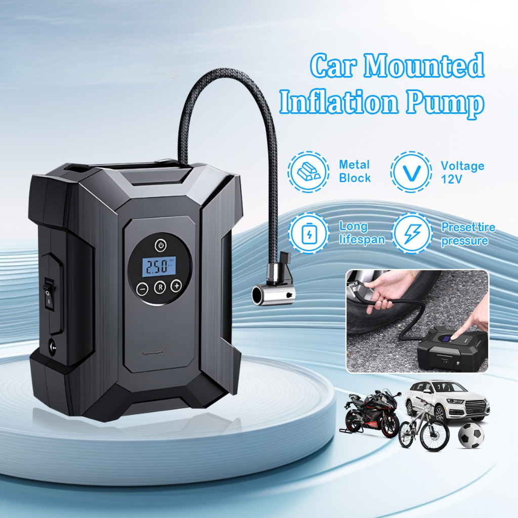 Portable 12V Car Tire Inflator with Heavy-Duty Air Compressor | Shopee ...