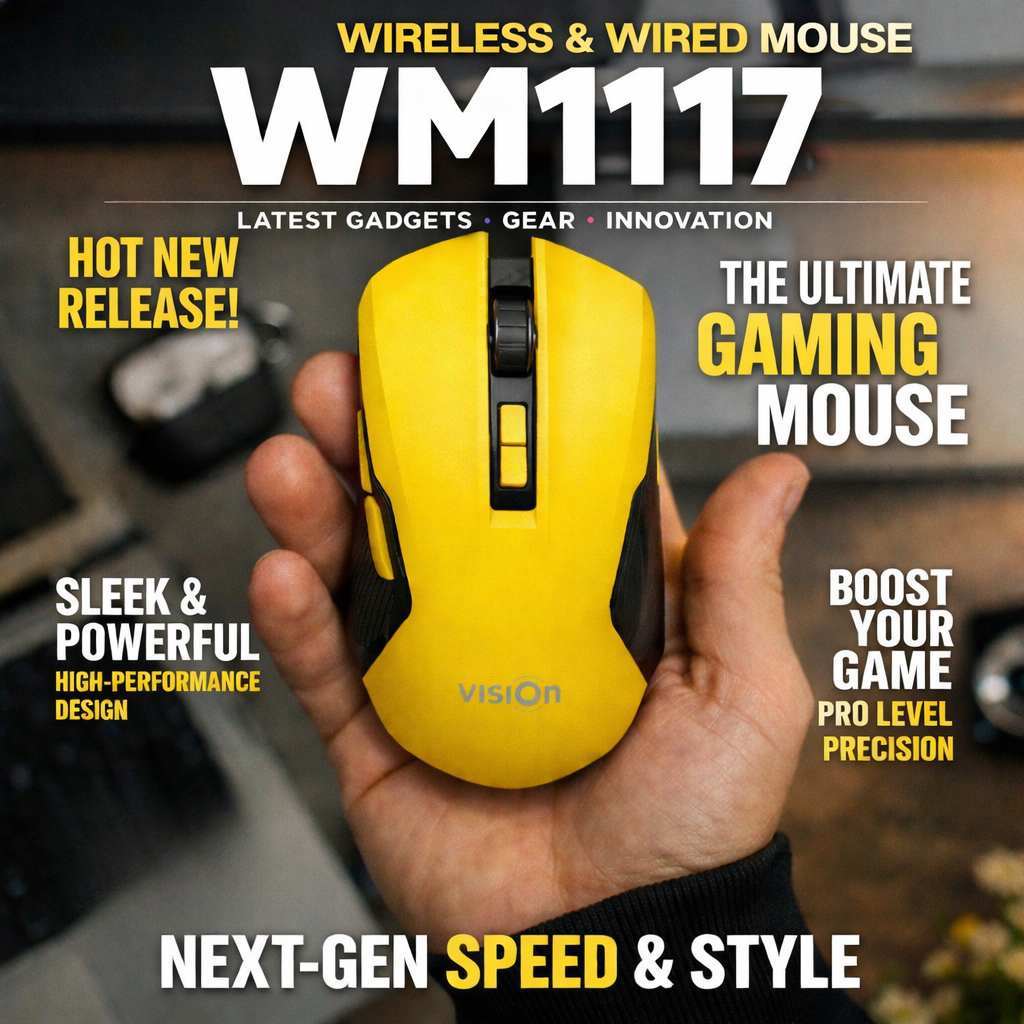 VISION WM1117 2-in-1 RGB Gaming Mouse Wireless & Wired Adjustable DPI ...