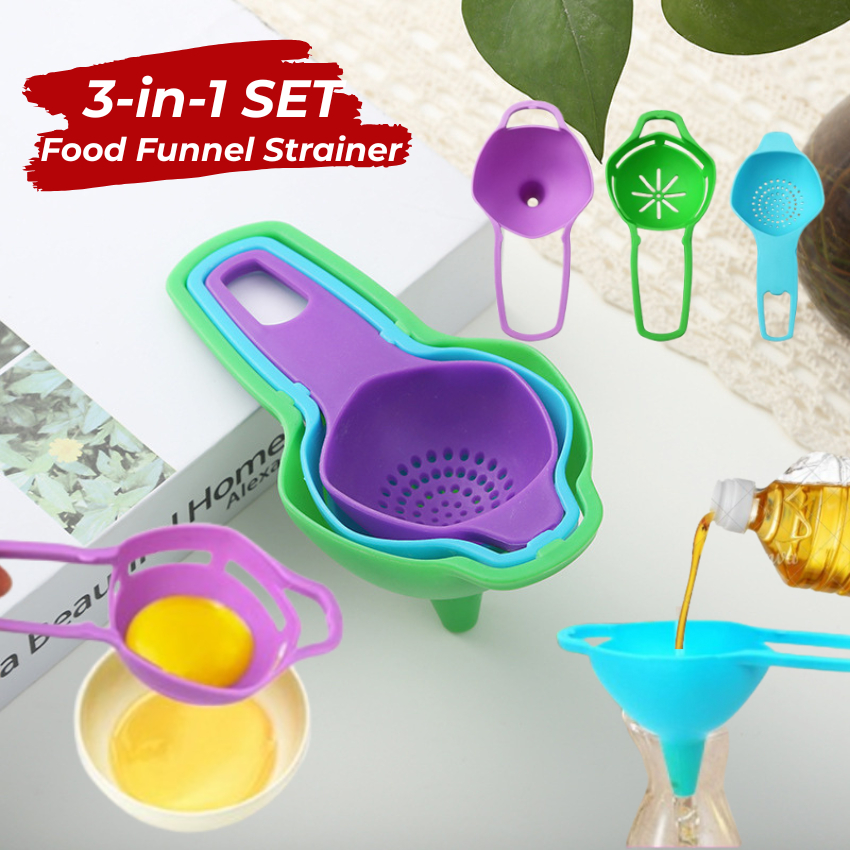 High Grade Multi-functional 3 in 1 Set Food Funnel Strainer Filter Egg ...