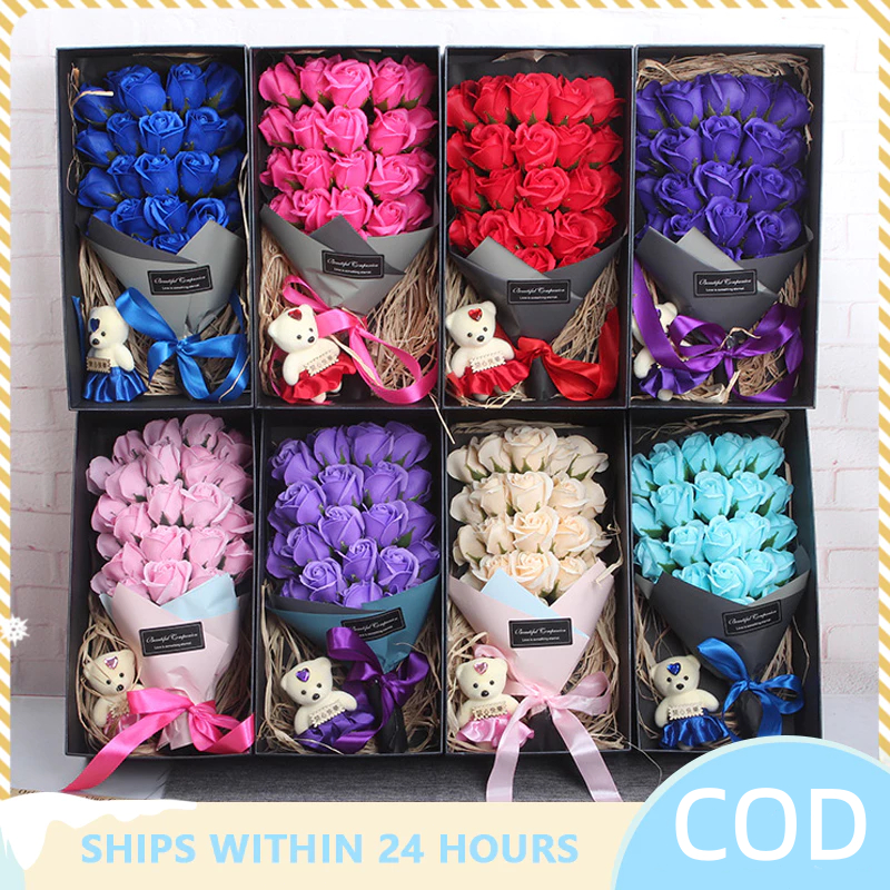 23 pieces of rose flower soap flower bear doll gift box decoration ...