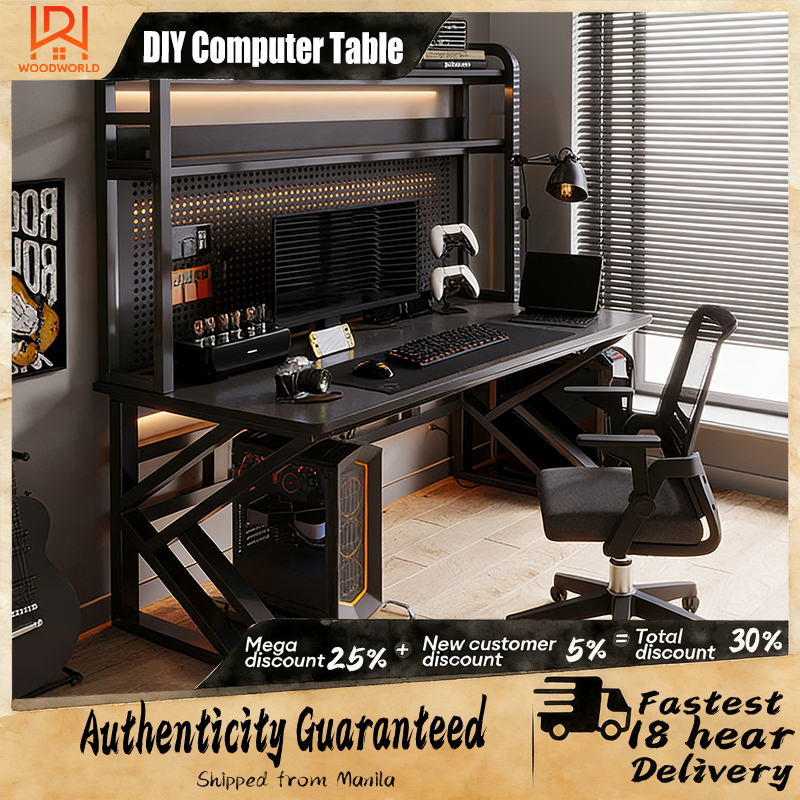 Computer Table With Pegboard Storage Solid Wood Study Table Gaming ...
