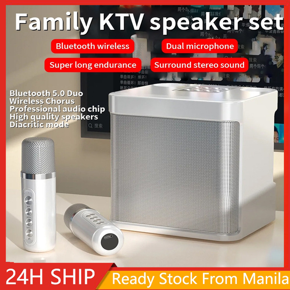 Bluetooth Speaker with mic Wireless Bluetooth Dual Microphone Karaoke ...