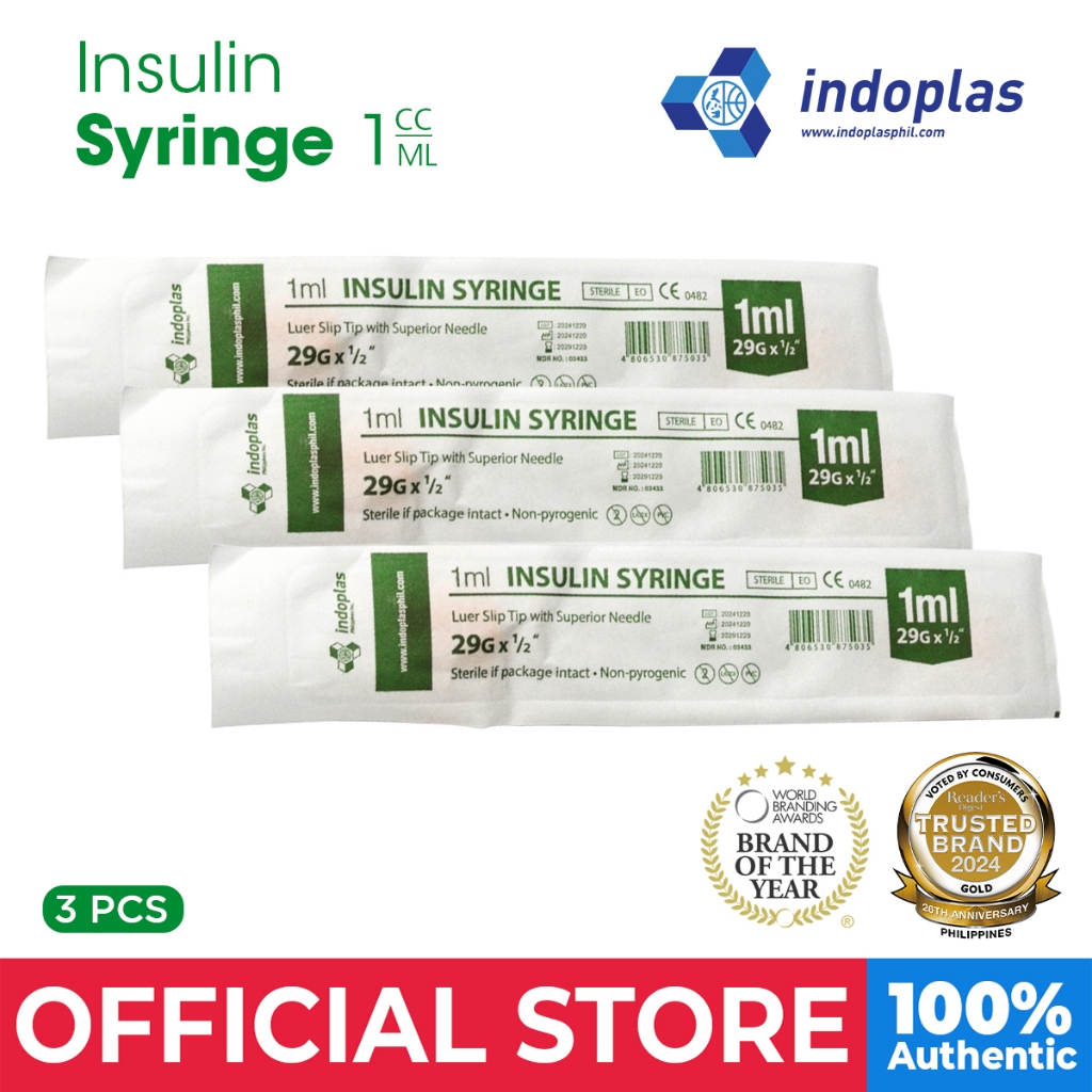 Indoplas Insulin Syringe 1cc/1ml 29G x 1/2" - 3 Pieces | Shopee Philippines