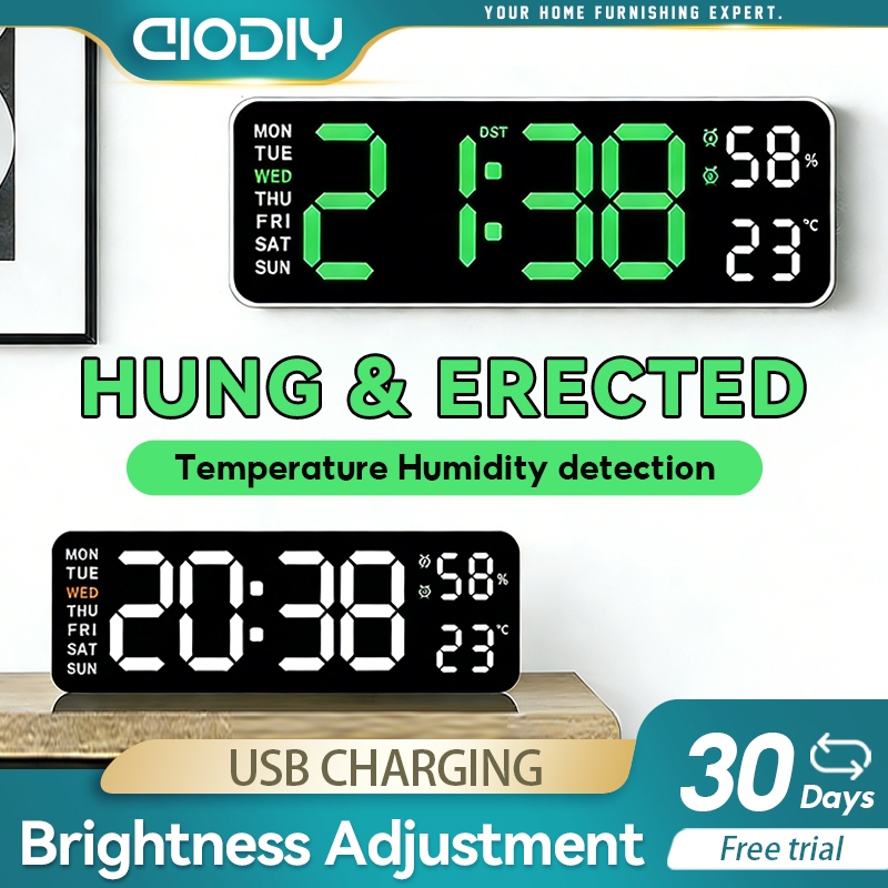 AIODIY LED Digital Wall Clock Large Display Multi Functional Alarm ...