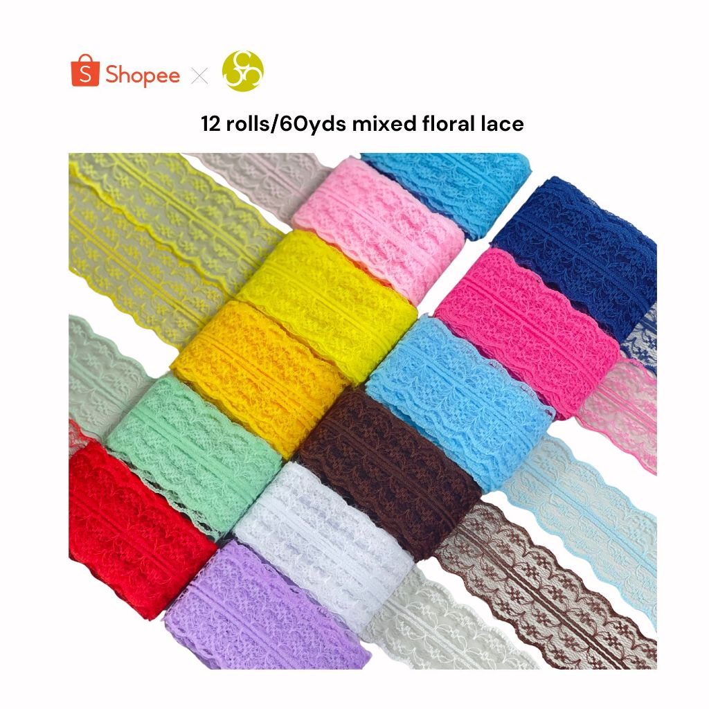 12 Rolls 60-Yard Mixed Color Floral Lace Trim for Invitation Design ...