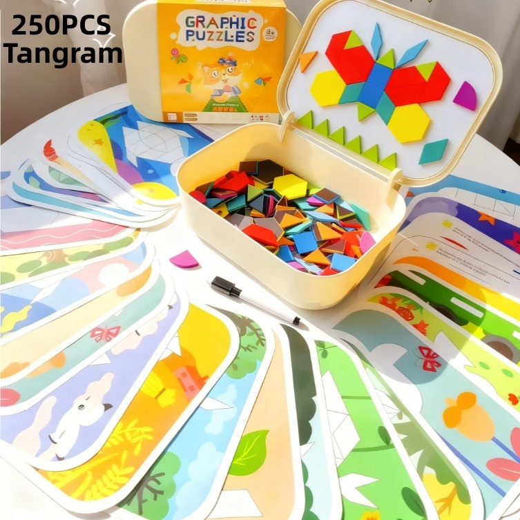 250PCS Magnetic Geometry Tangram Set Educational Assembly Building Toy ...