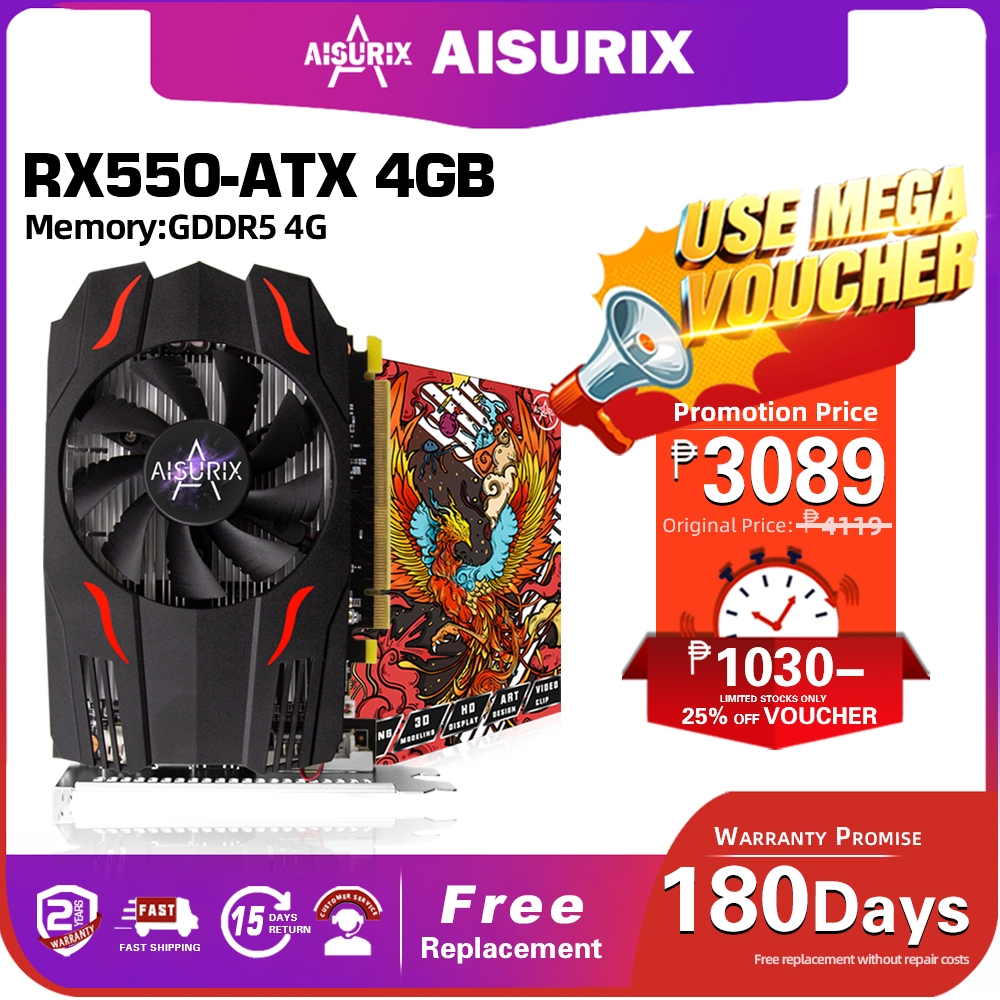 AISURIX RX550 4G ATX New Graphics Card GDDR5 128Bit Computer GPU Video ...