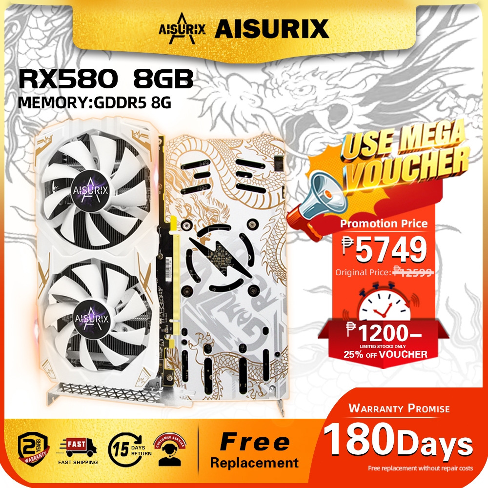 AISURIX NEW RX580 8GB Graphics Card GDDR5 256Bit Computer GPU Video ...