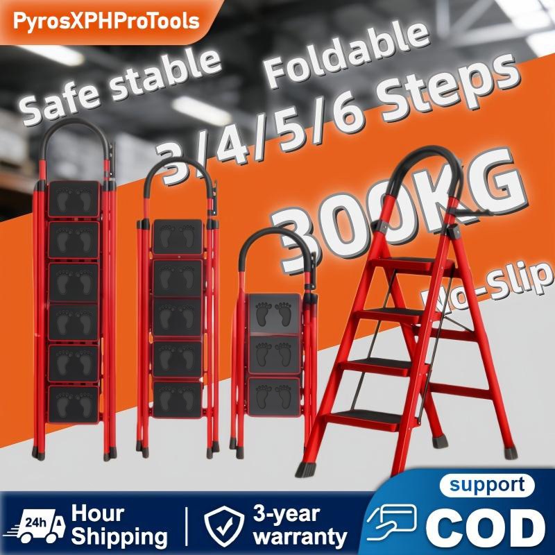 Ladder foldabl 3/4/5/6 Steps aluminum heavy duty Portable Anti-Slip ...