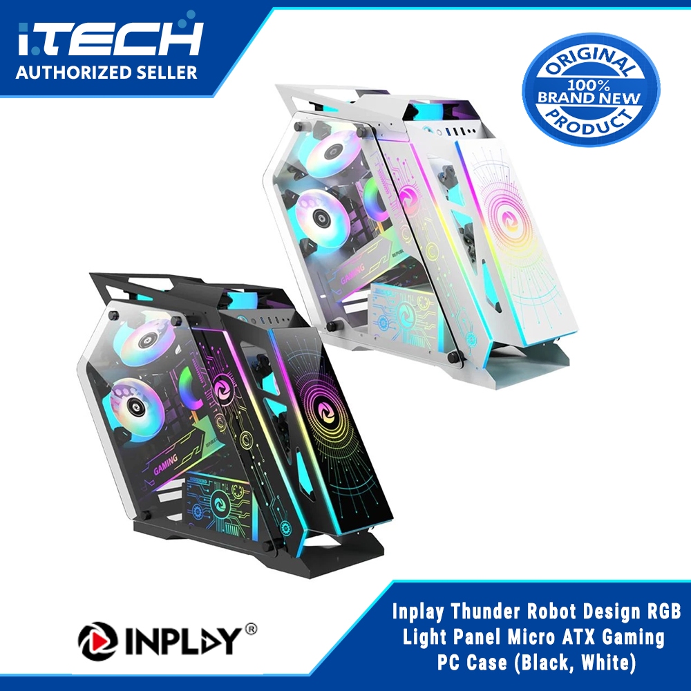 Inplay Thunder Robot Design RGB Light Panel Micro ATX Gaming PC Case ...