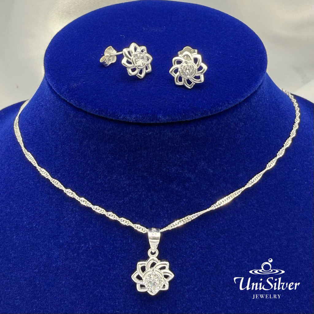 Unisilver 925 Sterling Silver Necklace & Earrings Set Of Jewelry ...