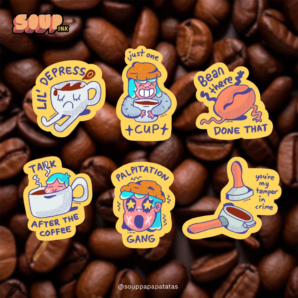 COFFEE CLUB sticker pack by SOUP.INK, die cut waterproof stickers ☕ ...
