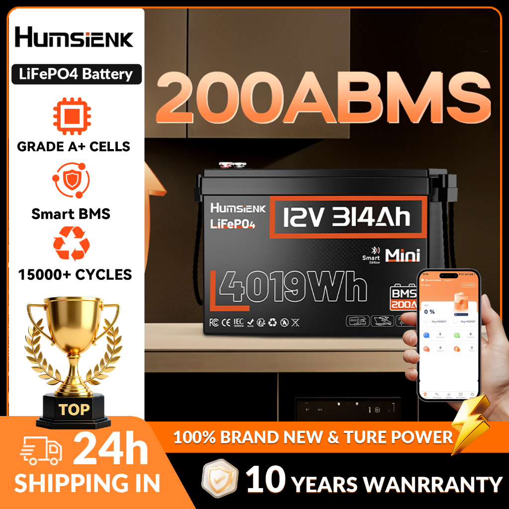 Humsienk 12V 314Ah 100Ah 50Ah Mini Bluetooth Lithium LiFePo4 Battery ...
