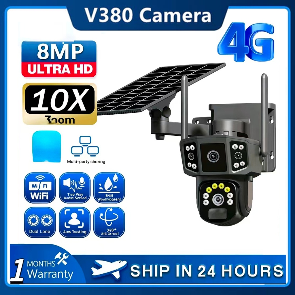 V380 Pro12MP Solar CCTV Cell Camera Dual lenses three-screen Night ...