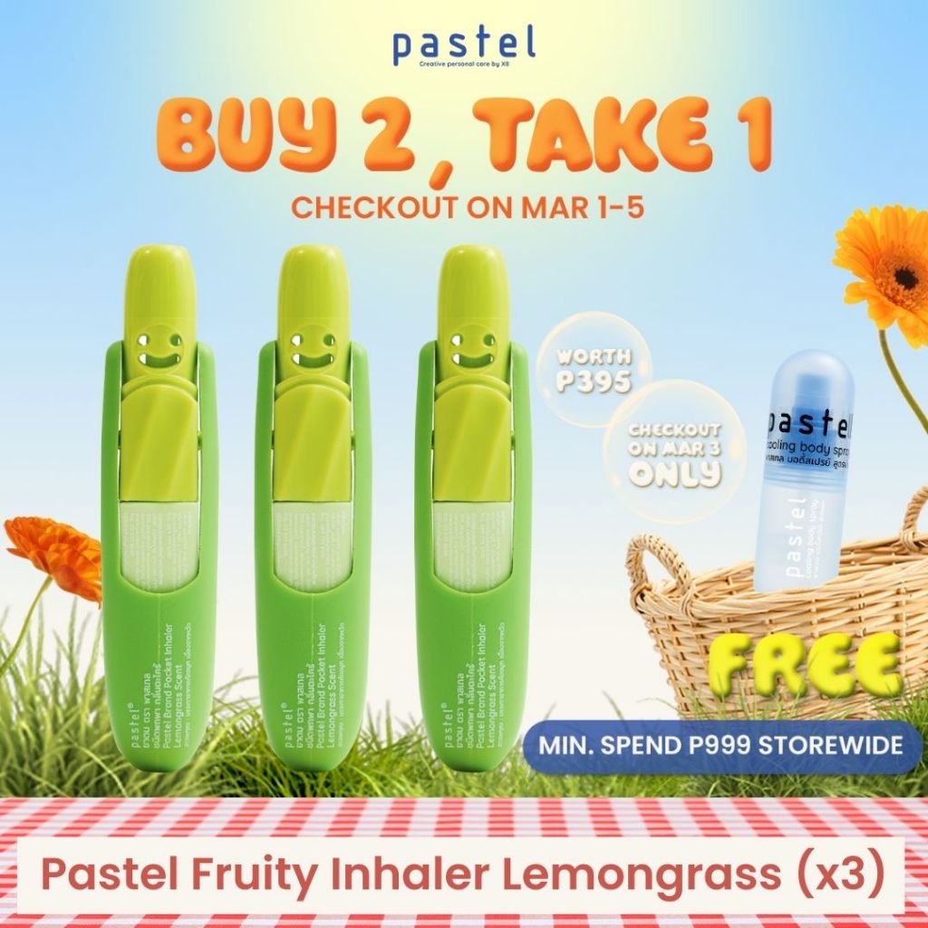 PASTEL Fruity Lemongrass Scent Pocket Inhaler x3 (1.5ml each) [Menthol ...