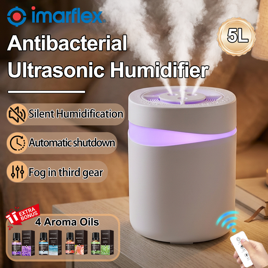 IMARFLEX 5L Large Capacity Air Humidifier Quiet Remote Control LED ...