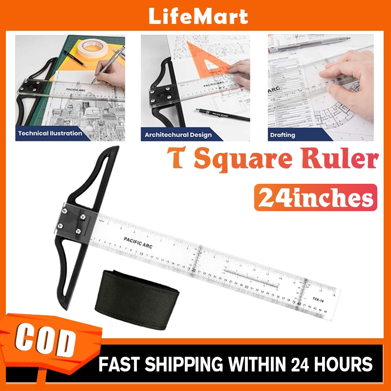 24 Inch Acrylic T Square Ruler Transparent Detachable Head T Ruler 60cm ...