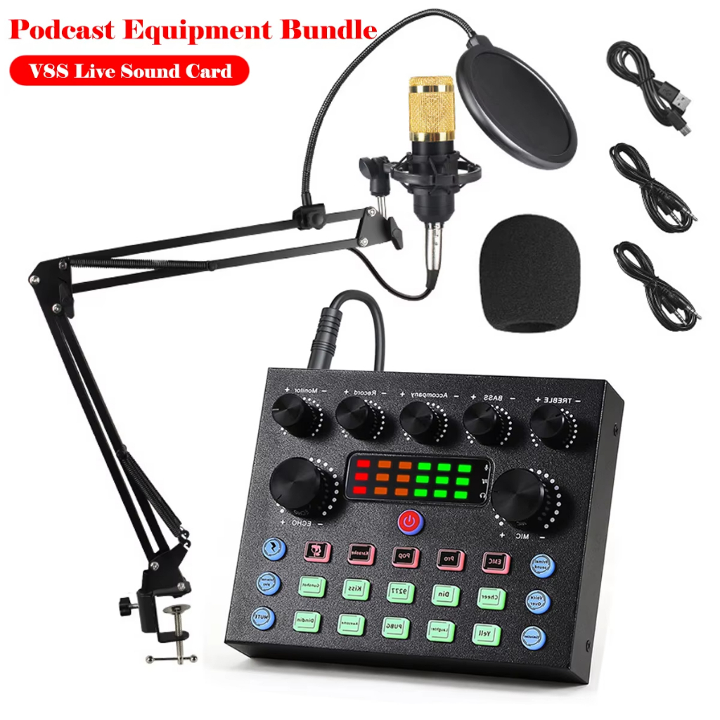V8S Live Sound Card Podcast Equipment Bundle,with Microphone Set Device ...