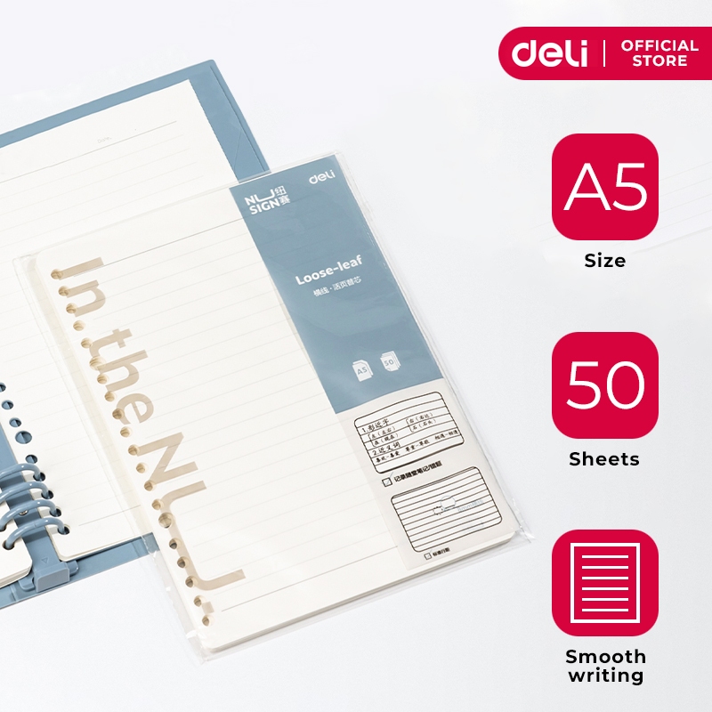 Deli Nusign A5 Lined/Grid Loose Leaf Notebook Refill 50 Sheets NS310 ...