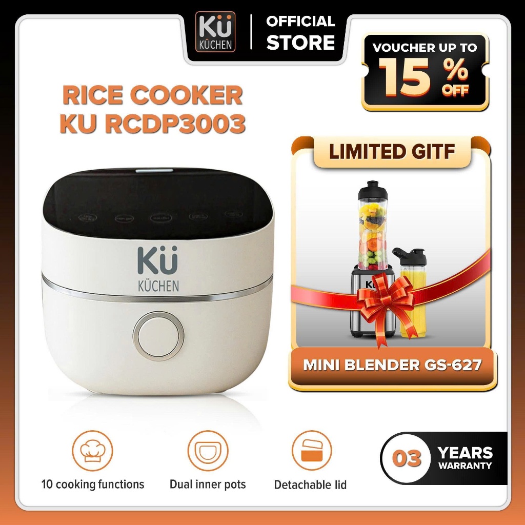 KÜ KÜCHEN Smart Rice Cooker 1.5L 800W KU RCDP3003 | 2 Pots | 10 Modes ...