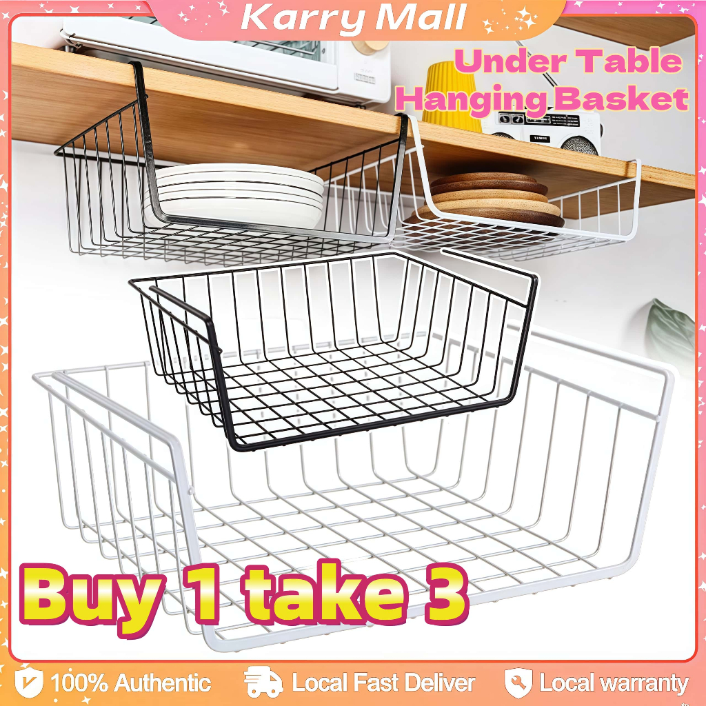 Under Shelf Table Storage Basket Desk Kitchen Cabinet Wardrobe Storage ...