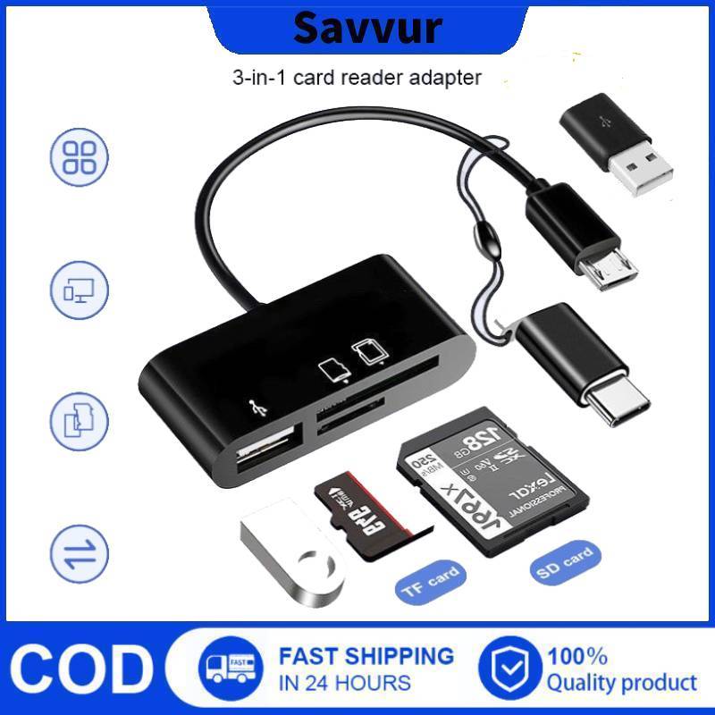 Savvur 3 in 1 TF/SD Card Reader Camera Card Reader Type-C | Shopee ...