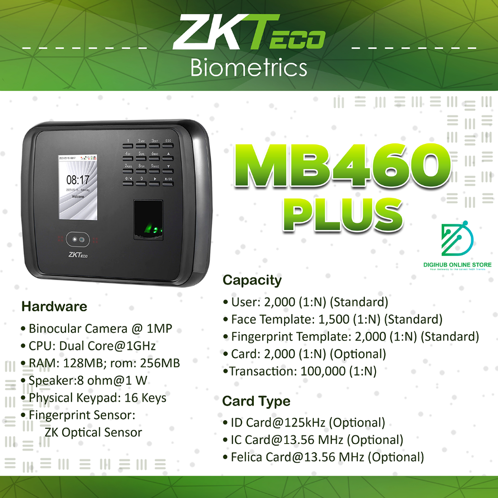 MB460 Plus Multi Biometrics Time Attendance Terminal Support Access ...