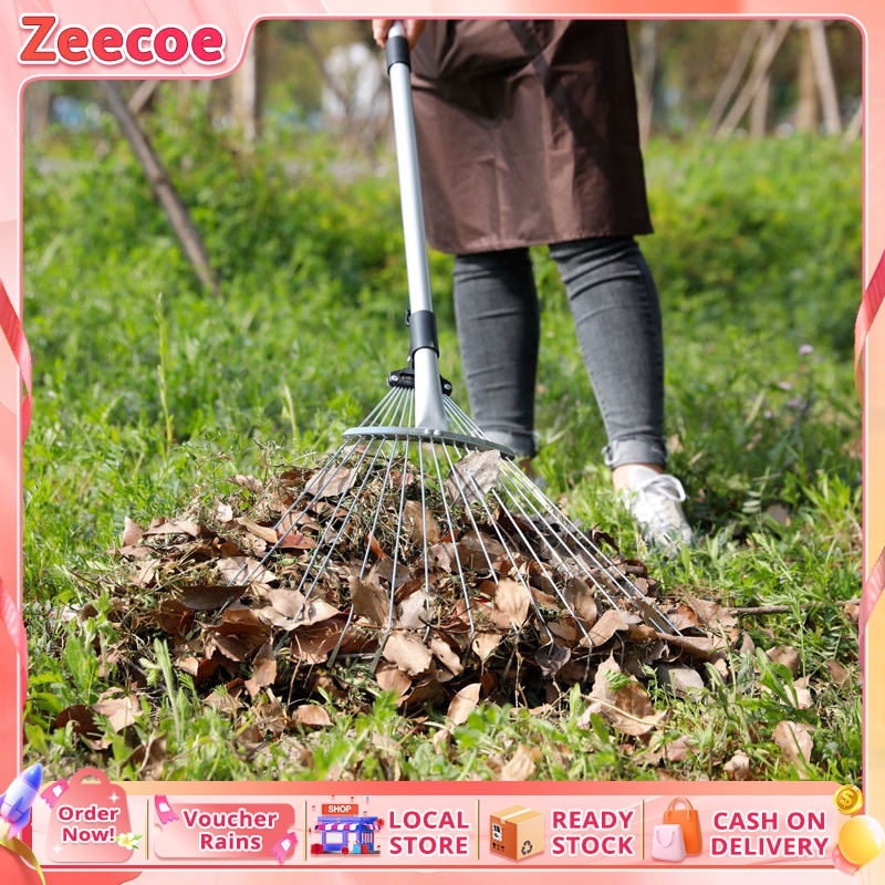 Retractable Leaf Rake Folding Handle Landscaping Lawn Rake Metal Leaf ...