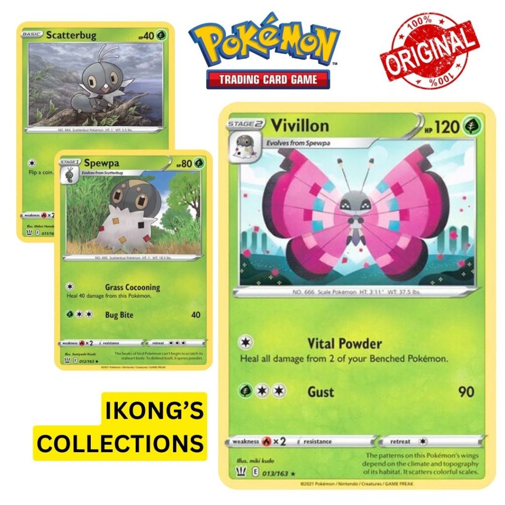 [SET RARE] Scatterbug, Spewpa, Vivillon Evolution Battle Styles Sword ...