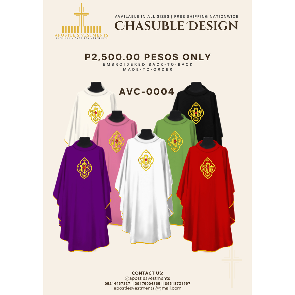 EMBROIDERED CHASUBLE AVC-0004 BACK TO BACK DESIGN | Shopee Philippines