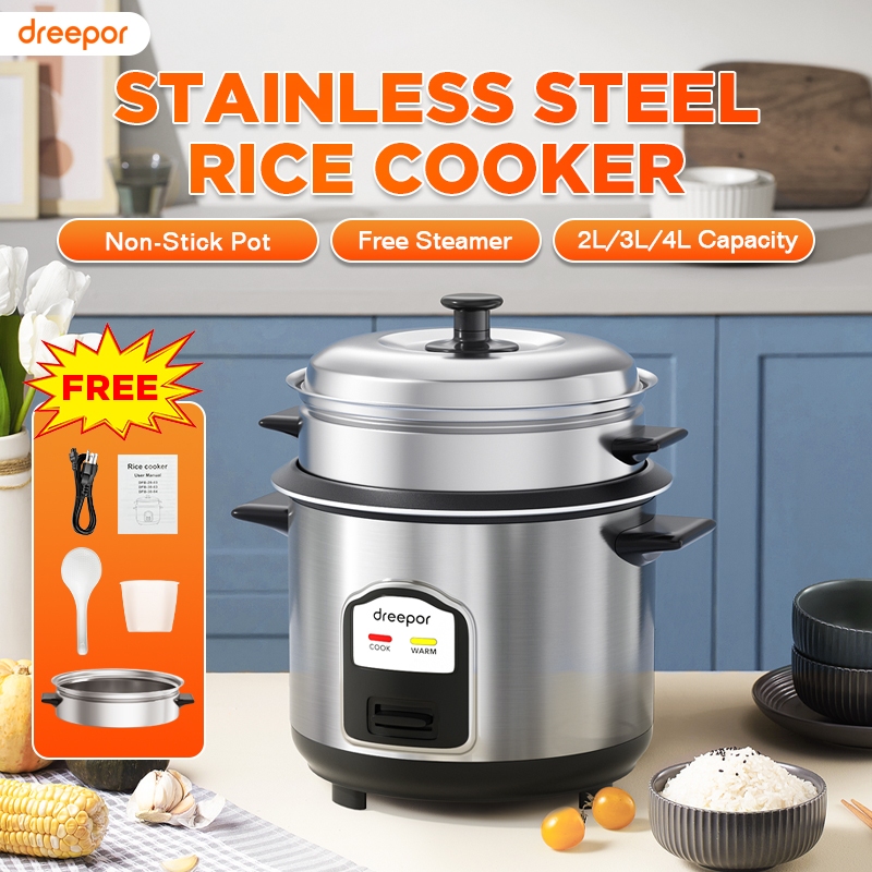 Dreepor Rice Cooker with Steaming 2L/3L/4L Non-Stick Inner Pot Smart ...