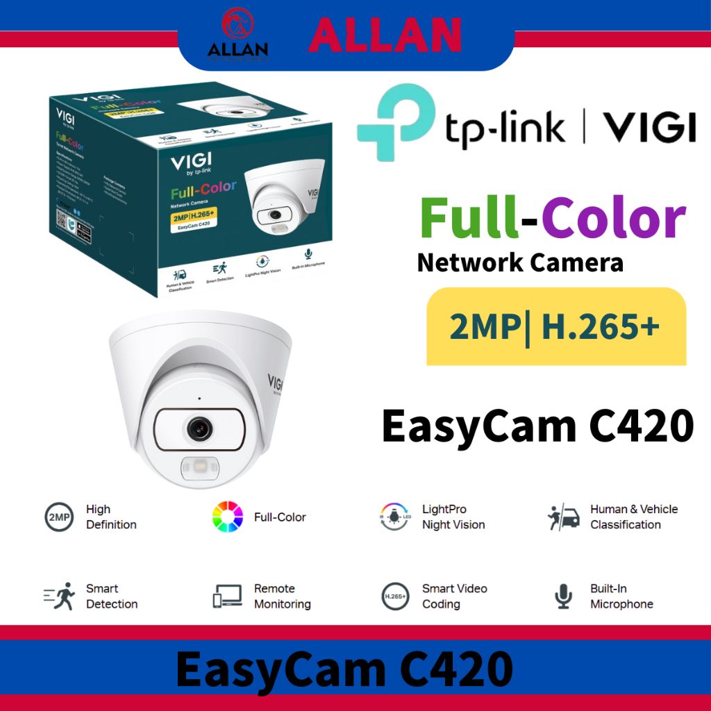 TP-Link VIGI C420 2MP IR Turret Network Camera Full HD Security PoE ...