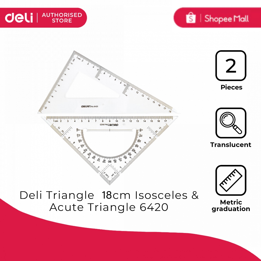 Deli Triangle 18cm Isosceles & Acute Triangle 6420 (1 set) [75256420 ...
