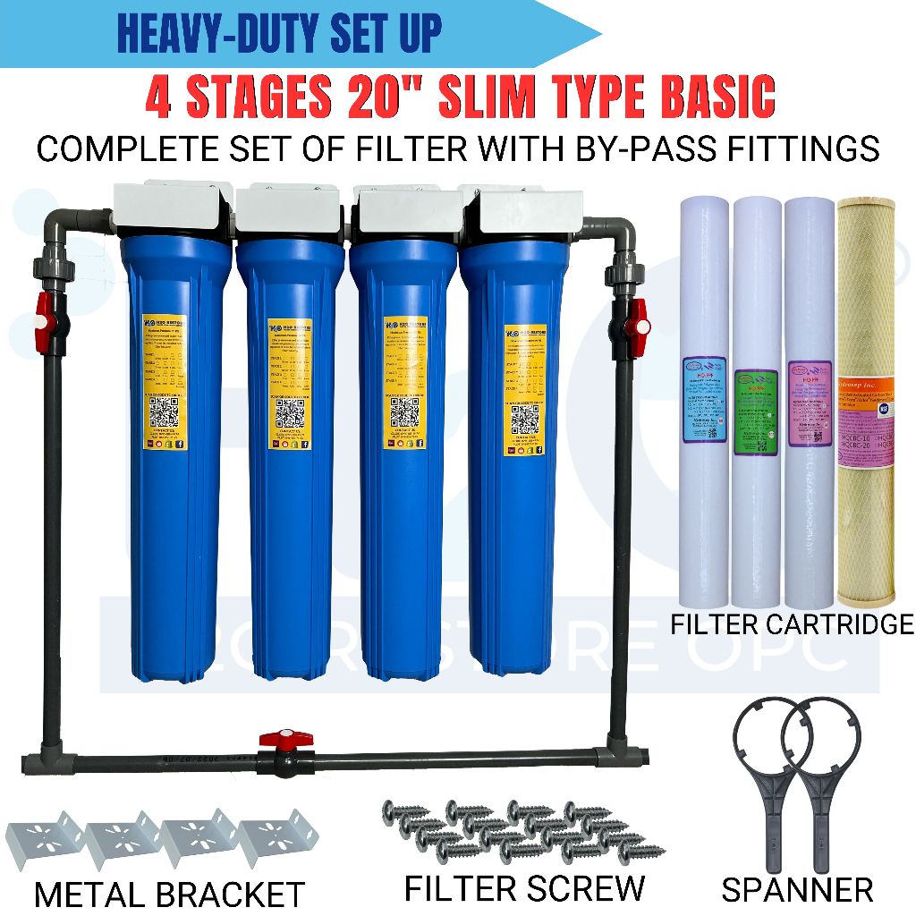 4 Stages Water Filter Basic Heavy Duty Complete Set with PVC By-Pass 20 ...