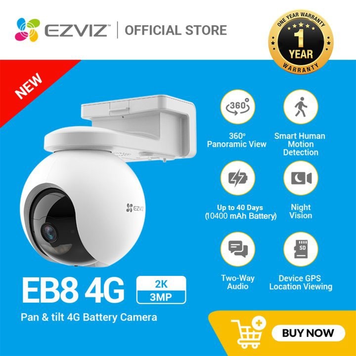 EZVIZ EB8 4G 2K/3MP Outdoor Waterproof Pan & Tilt 4G Battery CCTV ...