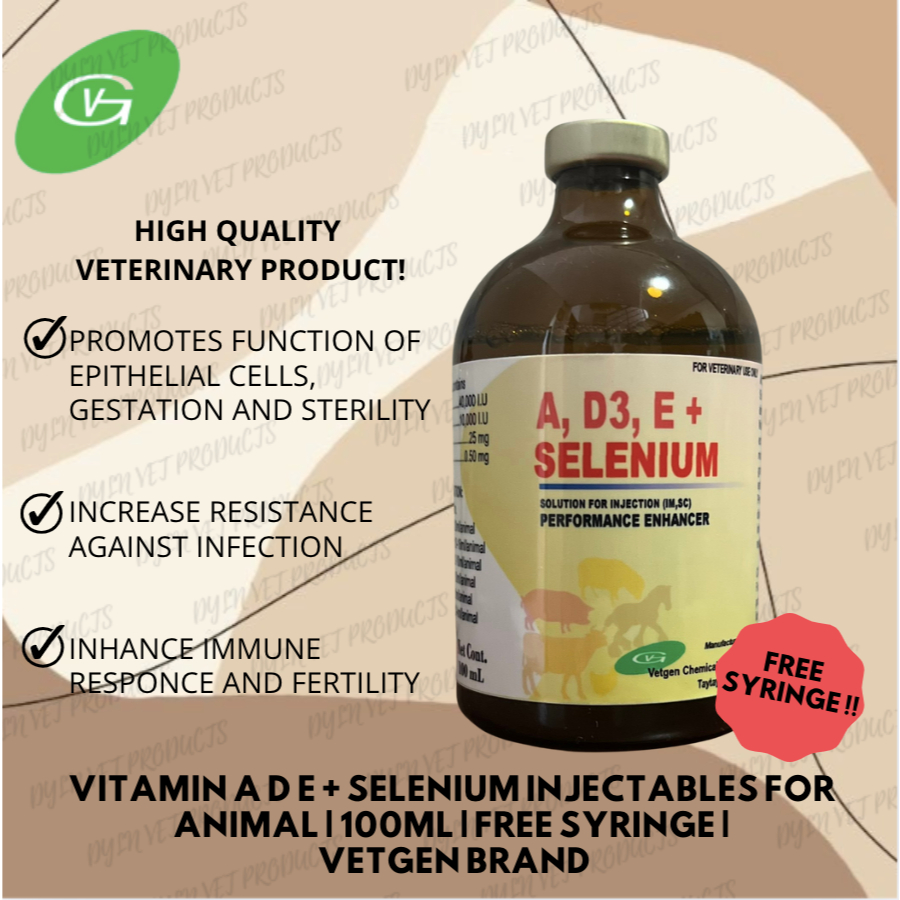 VETGEN VITAMIN ADE+SELENIUM INJECTABLE FOR ALL ANIMALS | 100 ML ...