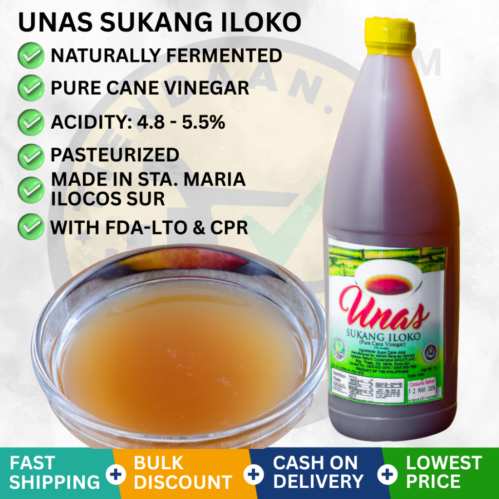 UNAS SUKANG ILOKO, PASTEURIZED PURE CANE VINEGAR, 1 liter | Shopee ...