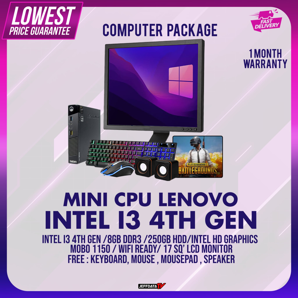 COMPUTER SET MINI CPU i3 4TH 8GB RAM 250HDD ONBOARD WIFI READY 17 ...