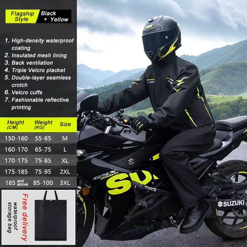 Motorcycle Raincoat And Rain Pants Suit Adult Split Takeaway Rider ...