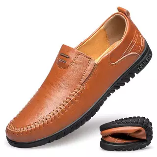 FitVille Heren Casual Schoenen Extra Breed Leren Slip-on Moccasin Comfortabele Loafers Zwart 43 EU breed