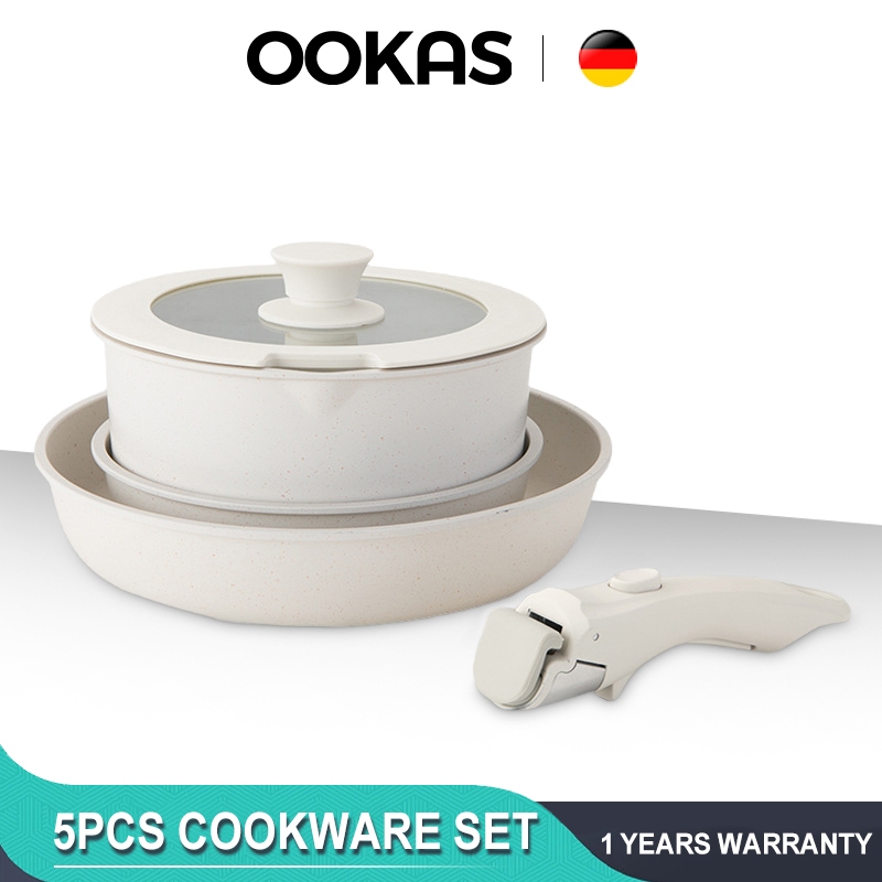 OOKAS 5pcs Non Stick Cookware Set Handle Removable Frying Pan ...